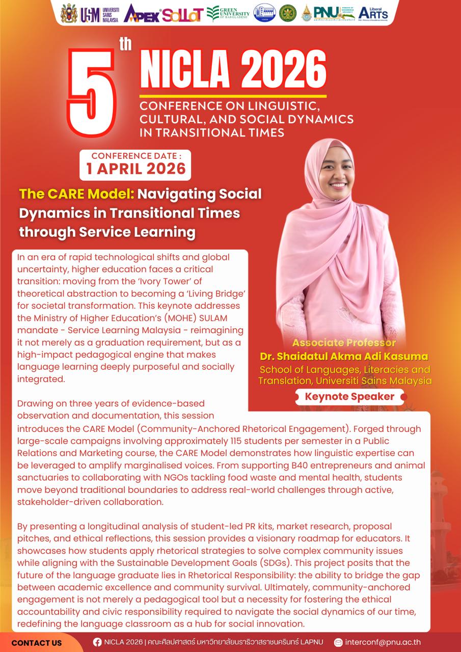 Invitation to the 5th National and International Hybrid Conference on Linguistic, Cultural and Social Dynamics in Transitional Times 2026 (NICLA-2026)