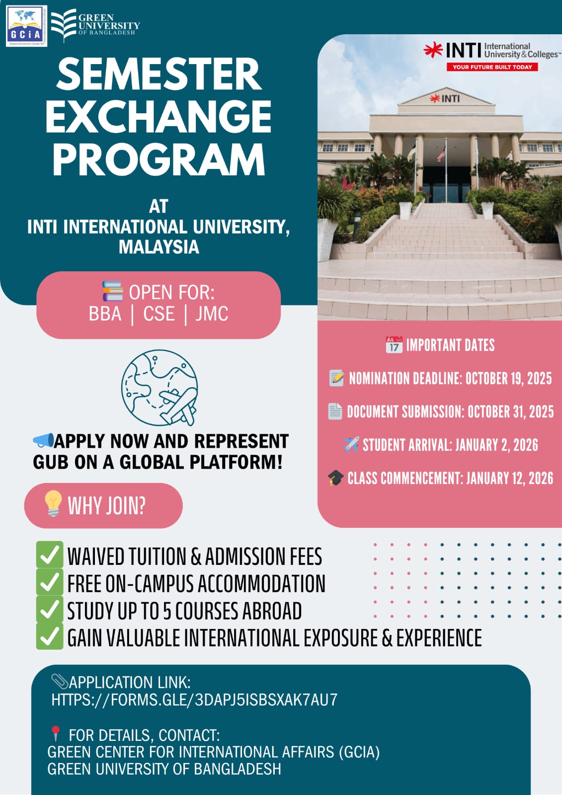 Exciting Semester Exchange Opportunity at Inti International University, Malaysia!