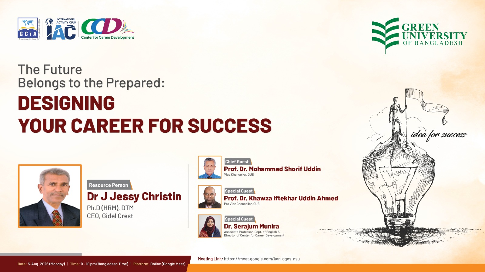 Online Career Guidance Session for GUB Students on 3 August , 2026 at 9 pm Bangladesh Time